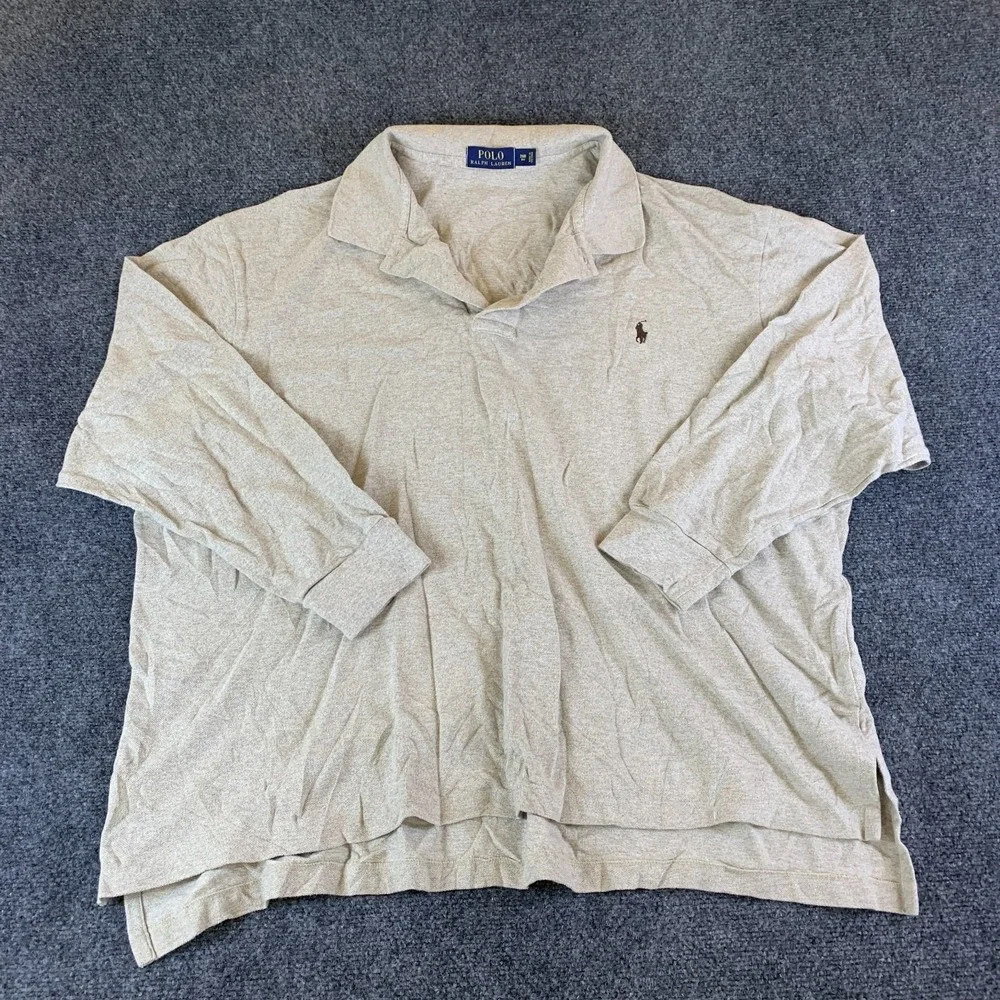 Polo Ralph Lauren Polo Shirt Mens 2XB Gray Cotton Long Sleeve Tennis Resort Wear